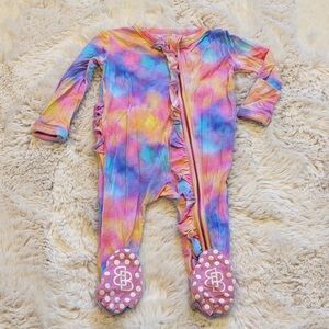 Little Bum Bums Tie Dye Girls Zipper Footie Bamboo Newborn